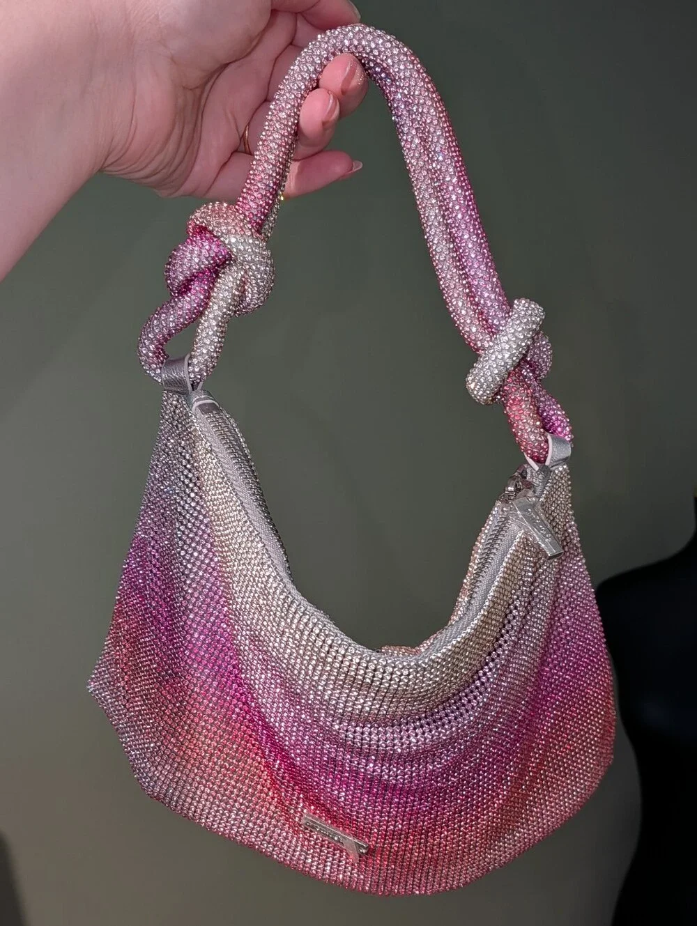 Cult Gaia Hera Nano Rhinestone Knot Shoulder Bag in Calliandra Pink Ombre